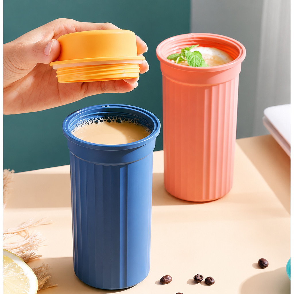 GROWSIR Tumbler Kopi Portable 350ml PP Food Grade Gelas Minum Coffee Cup Anti Tumpah Tutup Sedotan BZ056