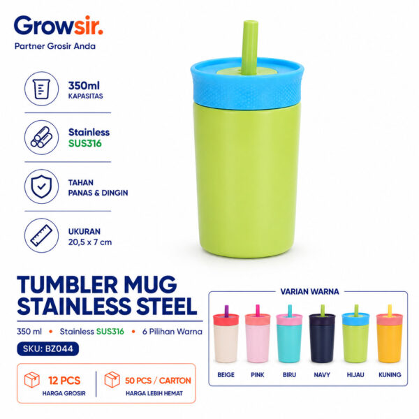 GROWSIR Tumbler Mug Stainless Steel Tahan Panas Dingin 350ml Termos Cup Vacuum Flask SUS316 BZ044