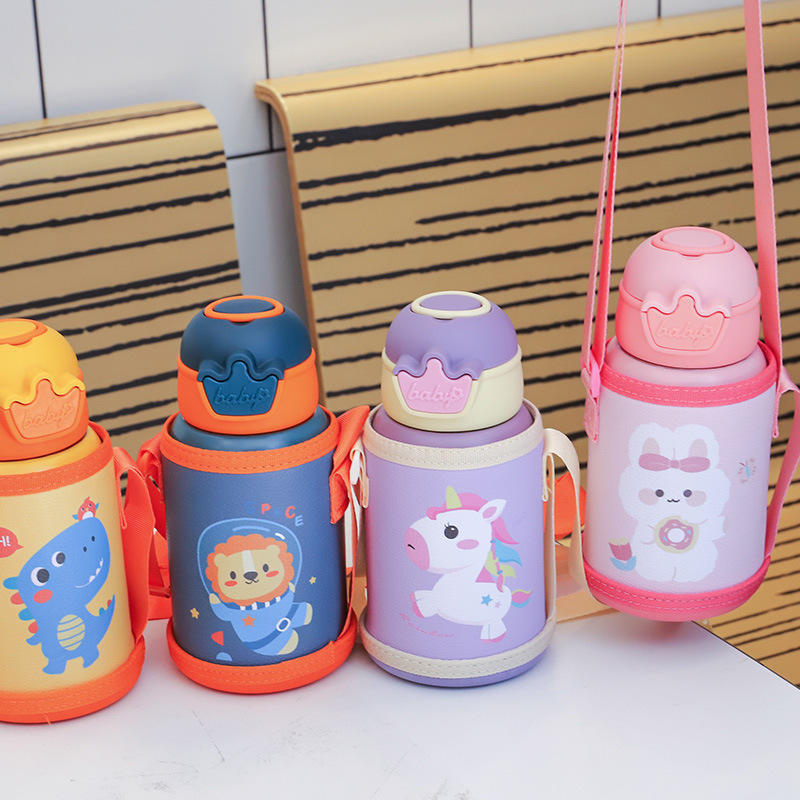 GROWSIR Tumbler Stainless Steel SUS316 480ml Botol Minum Anak Anti Bocor Sedotan dengan Tali Selempang Tahan Panas Dingin BZ052