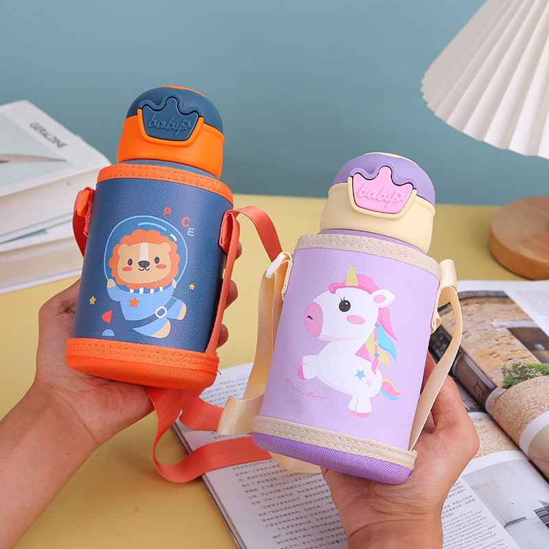 GROWSIR Tumbler Stainless Steel SUS316 480ml Botol Minum Anak Anti Bocor Sedotan dengan Tali Selempang Tahan Panas Dingin BZ052