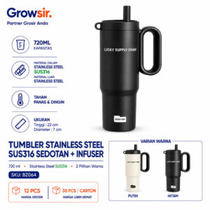 GROWSIR Tumbler Stainless Steel SUS316 Sedotan + Infuser 720ML Tahan Panas Dingin Anti Bocor Vacuum Food Grade dengan Gagang Tali BZ064