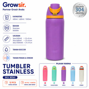 GROWSIR Tumbler Stainless SUS304 Tahan Panas Dingin | Thermos Termos Vacuum Flask 450ml 620ml 1000ml