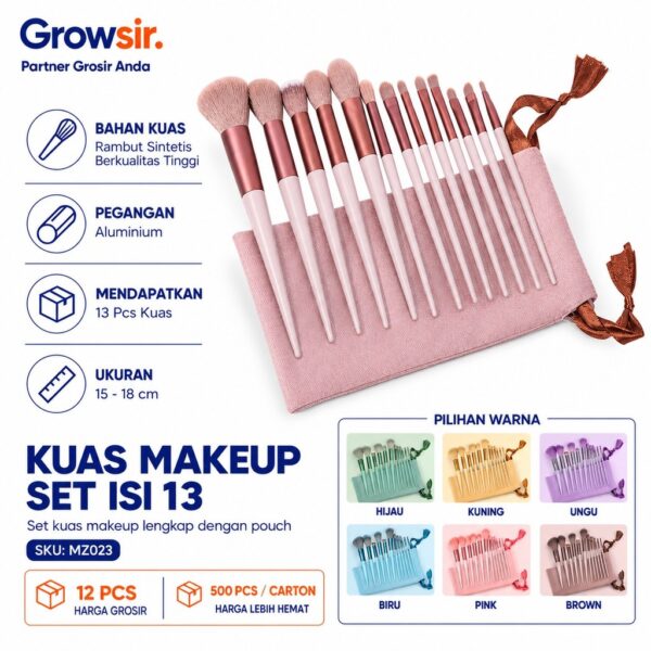 GROWSIR 13 Set Kuas Make Up Set isi 13 pcs FREE Pouch / MakeUp Tools Cosmetic Brush / Kuas Rias Face Contour Eyeshadow Lipbrush 13pc Lengkap Kuas Kosmetik MZ023