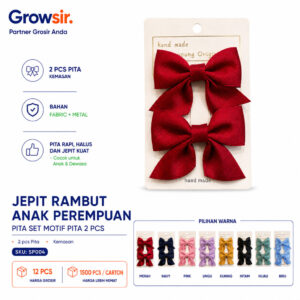 GROWSIR [2 PCS] Jepit Rambut Anak Perempuan Pita Set Motif Polos Jepitan Ribbon Hair Pin Korea SP004