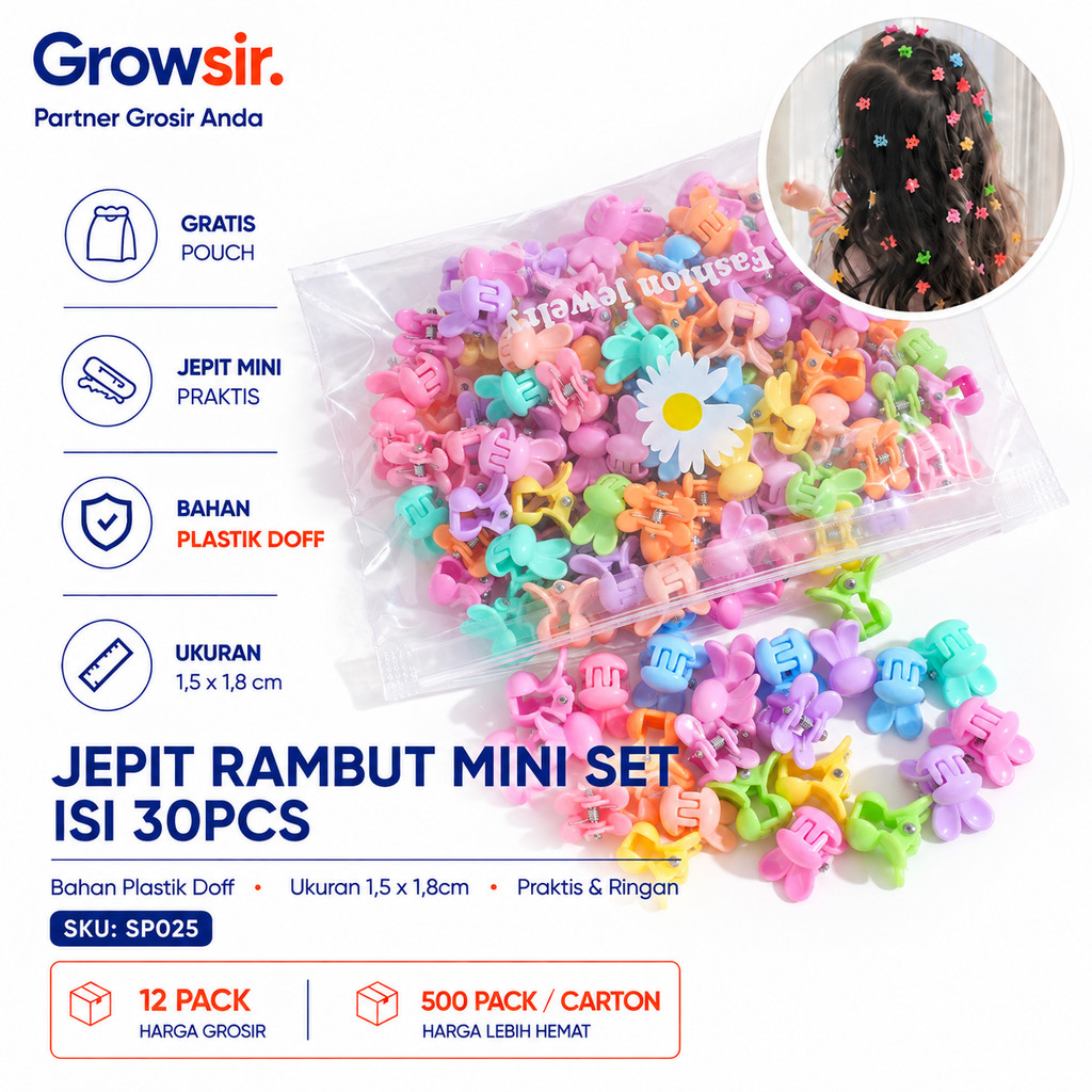 GROWSIR 30pcs Jepit Rambut Mini Set isi 30 pcs Aksesoris Rambut Wanita Anak Dewasa Gratis Pouch SP025