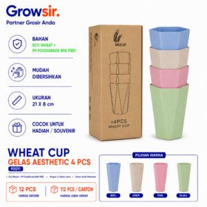 GROWSIR 4 PCS Wheat Cup Gelas Aesthetic Cangkir Gelas Plastik Cup Warna Warni Set PZ012