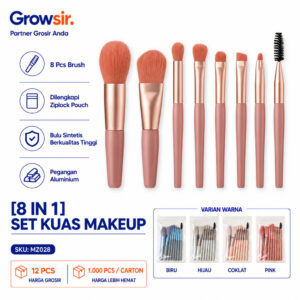 GROWSIR [8 in 1] Set Kuas Makeup Bulu Lembut Travel Aesthetic - Makeup Brush Set with Pouch MZ028