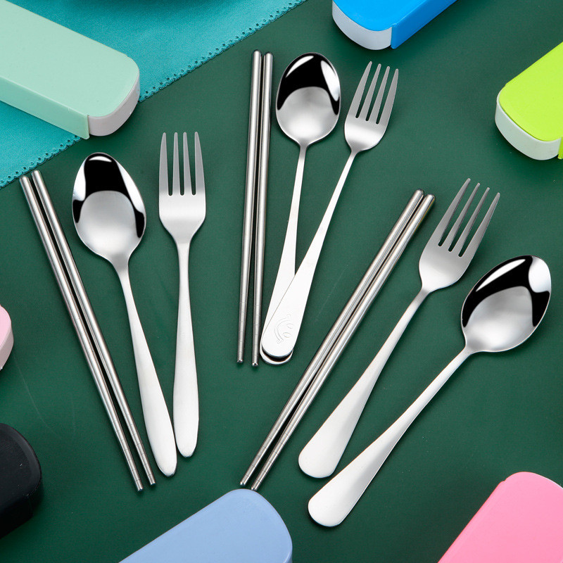 GROWSIR Alat Makan Sendok Garpu Sumpit Box Set Stainless Steel Sendok Set Souvenir FH004