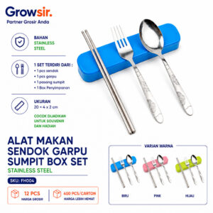 GROWSIR Alat Makan Sendok Garpu Sumpit Box Set Stainless Steel Sendok Set Souvenir FH004