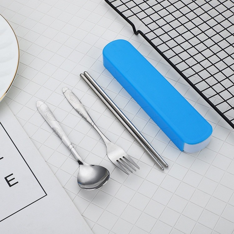 GROWSIR Alat Makan Sendok Garpu Sumpit Box Set Stainless Steel Sendok Set Souvenir FH004
