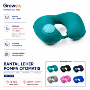 GROWSIR Bantal Leher Pompa Otomatis Traveling Inflatable Travel Neck Pillow XY063