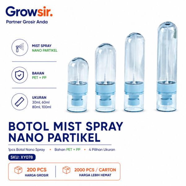 GROWSIR Botol Nano Mist Spray 30 60 80 100ml Botol Reffil Plastik Transparan Toner Face Mist Parfum