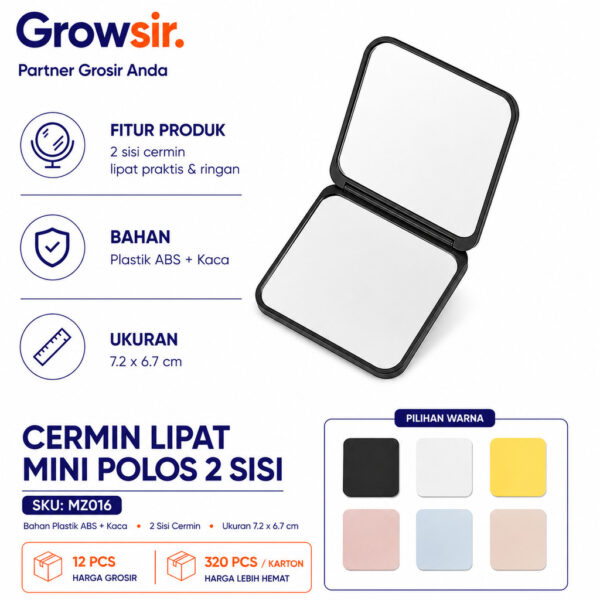 GROWSIR Cermin Lipat Mini Polos 2 Sisi Cermin Mini Portable Traveling Kaca Cermin Lipat Makeup MZ016