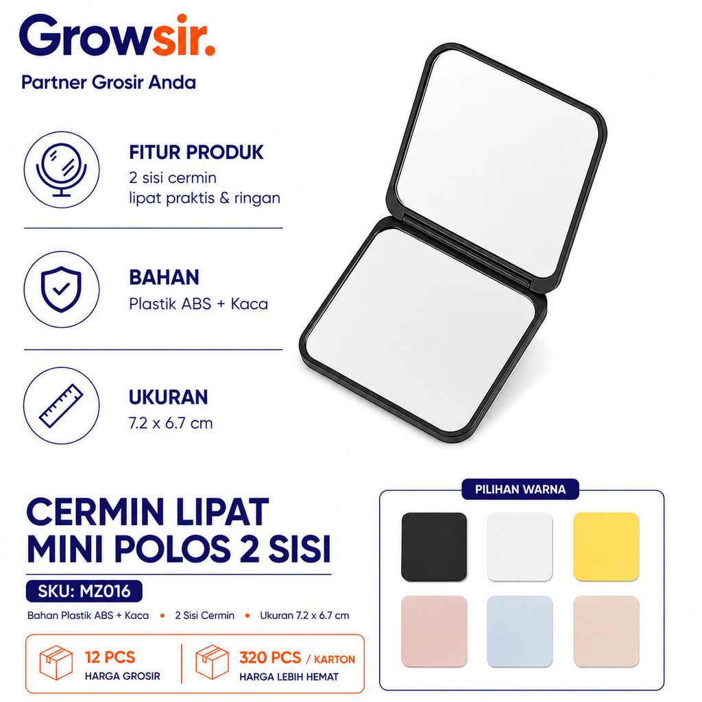 GROWSIR Cermin Lipat Mini Polos 2 Sisi Cermin Mini Portable Traveling Kaca Cermin Lipat Makeup MZ016