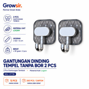 GROWSIR Gantungan Dinding Tempel Tanpa Bor 2 Pcs | Hook Gantung Serbaguna Kuat | Kait Tempel untuk Rumah Kamar Dapur XY118