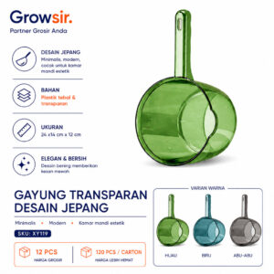 GROWSIR Gayung Transparan Desain Jepang Kuat Estetik Elegan Anti Pecah Anti Jamur XY119