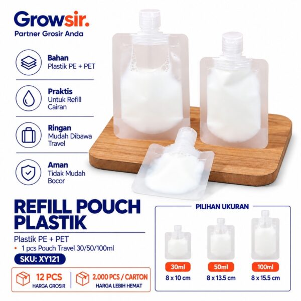 GROWSIR Kemasan Travel Pouch Plastik Kosong Refill Sabun Lotion Shampoo Skincare 30 50 100ml XY121