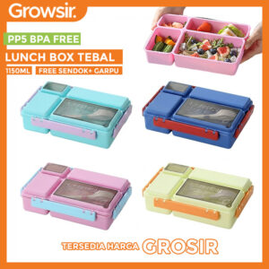 GROWSIR Kotak Makan Aesthetic 4 Sekat 1150ml Lunch Box Bekal Set Sendok Garpu FH081