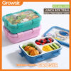 GROWSIR Kotak Makan Anak Motif Dino Astronot Bahan Tebal Food Grade Lunch Box Set Anti Tumpah FH090
