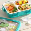 GROWSIR Kotak Makan Anak Motif Dino Astronot Bahan Tebal Food Grade Lunch Box Set Anti Tumpah FH090