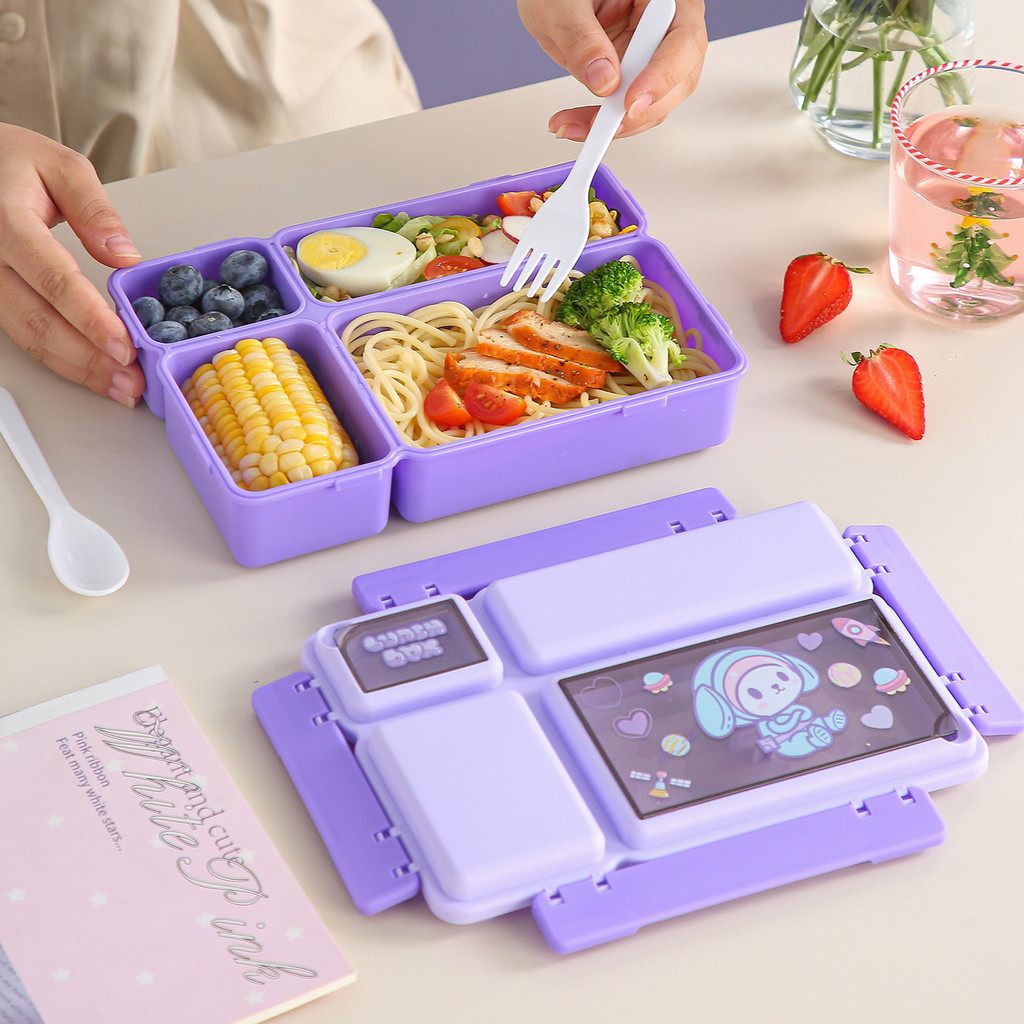 GROWSIR Kotak Makan Anak Set 4 Sekat 1150ml BPA FREE Sendok Garpu Lunch Box Bekal Sekolah FH080