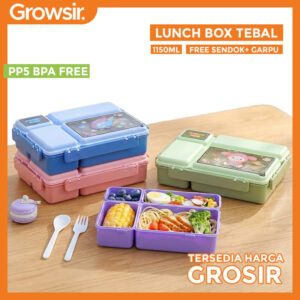 GROWSIR Kotak Makan Anak Set 4 Sekat 1150ml BPA FREE Sendok Garpu Lunch Box Bekal Sekolah FH080