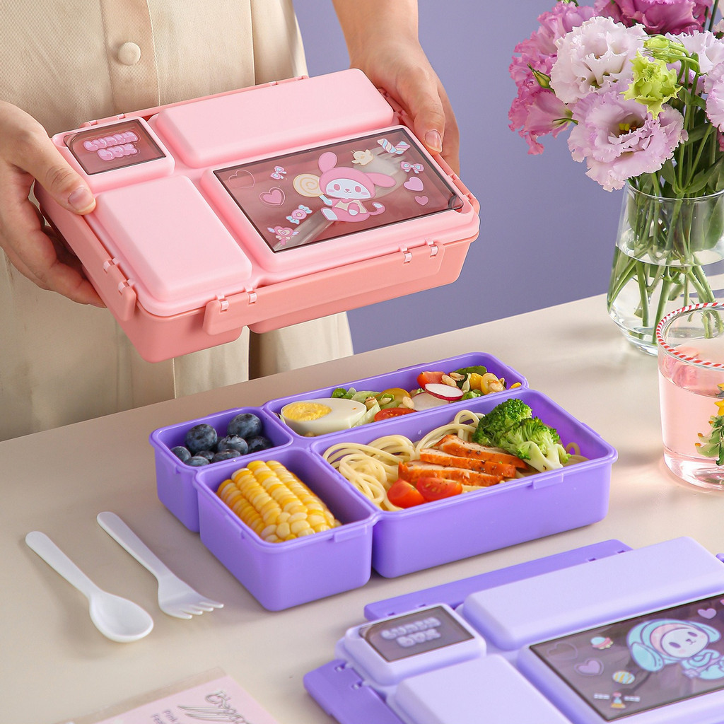 GROWSIR Kotak Makan Anak Set 4 Sekat 1150ml BPA FREE Sendok Garpu Lunch Box Bekal Sekolah FH080