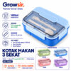 GROWSIR Kotak Makan Anti Tumpah 3 Sekat 1450ml Kotak Bekal Bento Lunch Box Free Sendok Garpu FH055
