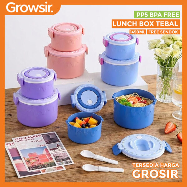 GROWSIR Kotak Makan / Bekal Bentuk Kue 2 Tingkat 1450ml Tebal Lunch Box Bekal Cake Set FH084