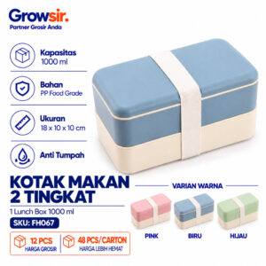 GROWSIR Kotak Makan Bento Jepang Susun Tingkat Anti Tumpah | Lunch Box Free Sendok + Garpu + Pisau