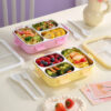 GROWSIR Kotak Makan Stainless Steel 304 Aesthetic 3 Sekat Anti Bocor Lunch Box Food Grade + Sendok Garpu FH093