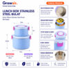 GROWSIR Kotak Makan Stainless Steel Bertingkat | Lunch Box Anti Tumpah Kotak Makan Bekal Food Grade Microwave FH084-SS