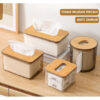GROWSIR Kotak Tisu Estetik Motif Kayu Bambu Tissue Box Nordic Style Tempat Tisu Aesthetic XY065