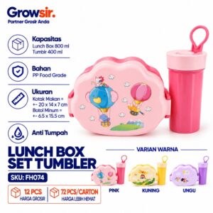 GROWSIR Lunch Box Anak Set Tumbler Food Grade Kotak Makan Sekat Microwave Safe Bekal Sekolah Karakter FH074