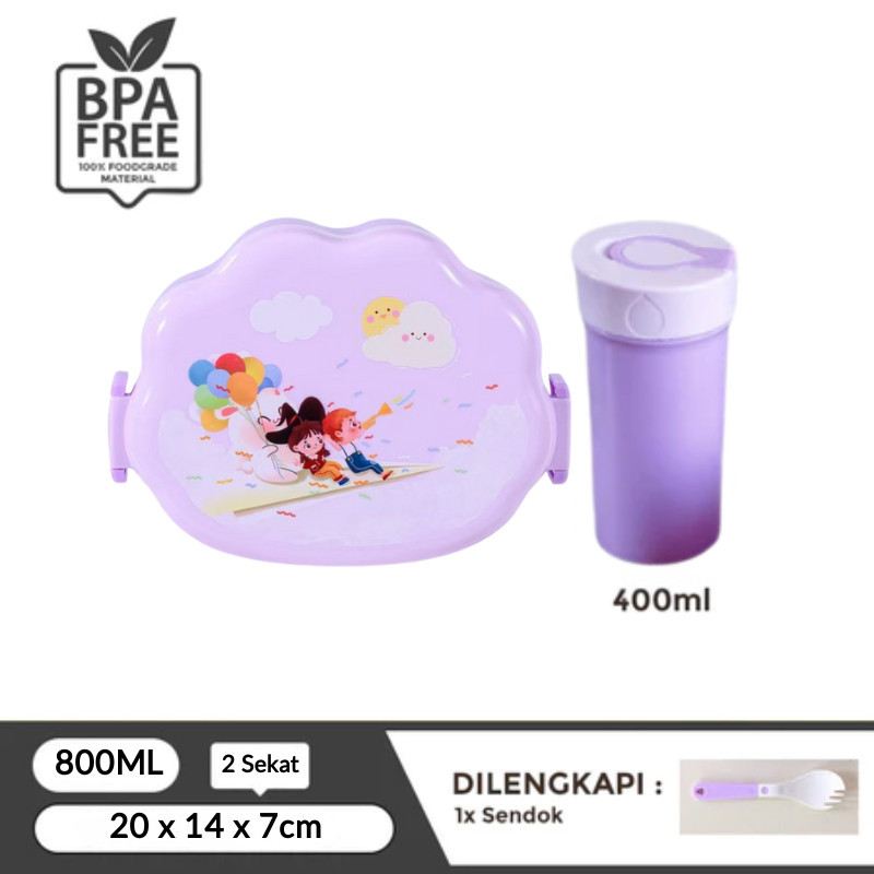 GROWSIR Lunch Box Anak Set Tumbler Food Grade Kotak Makan Sekat Microwave Safe Bekal Sekolah Karakter FH074