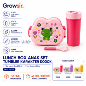 GROWSIR Lunch Box Anak Set Tumbler Karakter Kodok | Kotak Makan Sekat Food Grade Microwave Safe Bekal Sekolah FH076