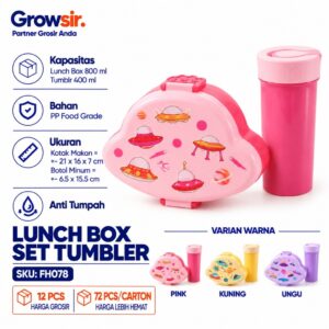GROWSIR Lunch Box Anak Set Tumbler Karakter UFO Lucu | Kotak Makan Sekat Food Grade Microwave Safe Bekal Sekolah FH078