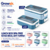 GROWSIR Lunch Box BPA FREE Kotak Bekal Anti Tumpah 2 Tingkat 1600ml / 800ml Kotak makan Wadah Bekal FREE Sendok Garpu Tempat Saus FH030