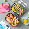 GROWSIR Lunch Box BPA FREE Kotak Bekal Anti Tumpah 3 Sekat 1300ml Kotak makan Wadah Bekal GRATIS Sendok Garpu Tempat Saus FH040
