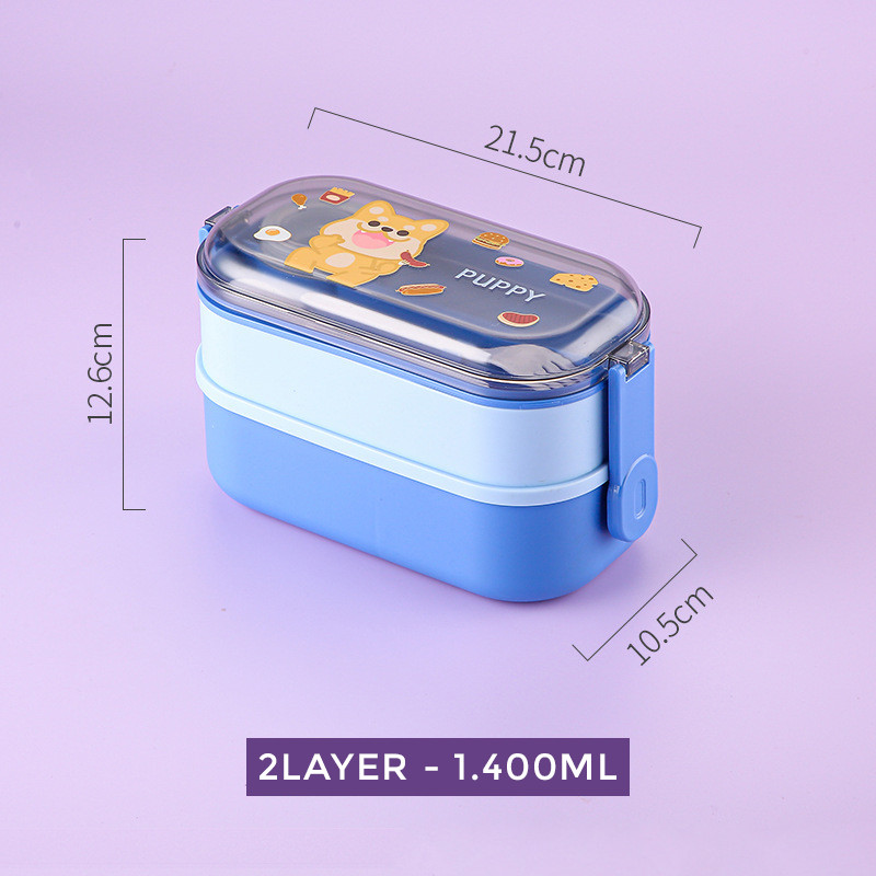 GROWSIR Lunch Box Kotak Bekal Anak Anti Tumpah 2 Tingkat 1400ml 800ml BPA FREE Kotak makan Lucu Wadah Bekal FREE Sendok Tempat Saus FH026