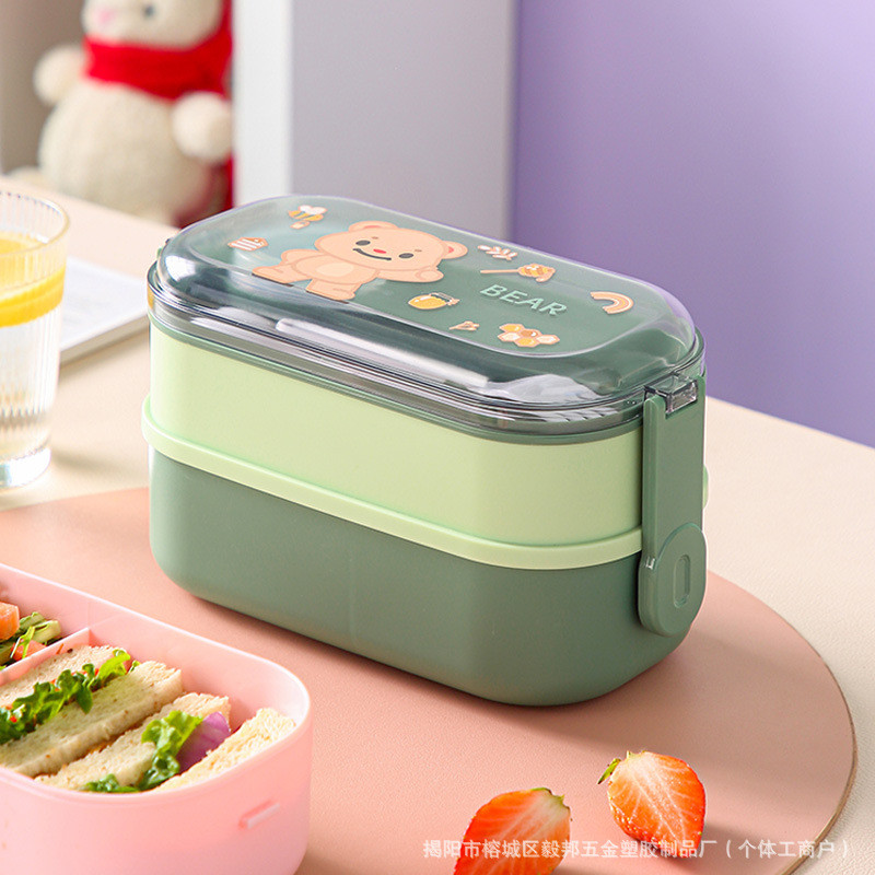 GROWSIR Lunch Box Kotak Bekal Anak Anti Tumpah 2 Tingkat 1400ml 800ml BPA FREE Kotak makan Lucu Wadah Bekal FREE Sendok Tempat Saus FH026