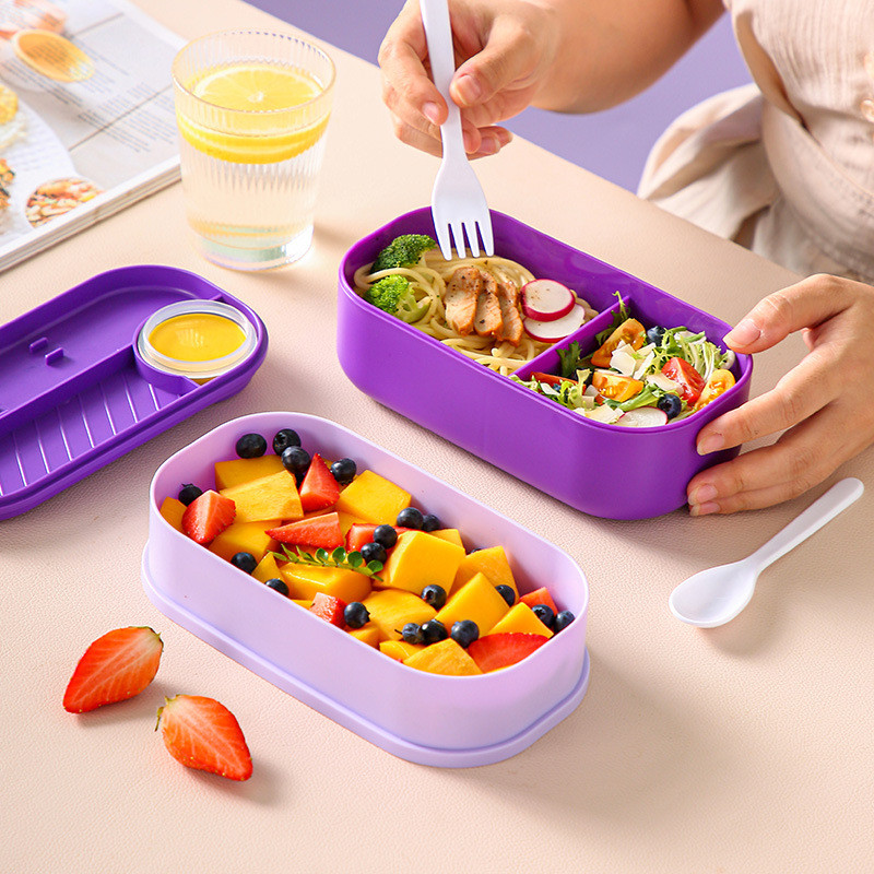 GROWSIR Lunch Box Kotak Bekal Anak Anti Tumpah 2 Tingkat 1400ml 800ml BPA FREE Kotak makan Lucu Wadah Bekal FREE Sendok Tempat Saus FH026