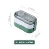 GROWSIR Lunch Box Kotak Bekal Anti Tumpah 2 Tingkat 1400ml / 800ml BPA FREE Kotak makan Wadah Bekal FREE Sendok Garpu Tempat Saus FH027