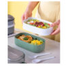 GROWSIR Lunch Box Kotak Bekal Anti Tumpah 2 Tingkat 1400ml BPA FREE Kotak makan Wadah Bekal FREE Sendok Garpu Tempat Saus FH029