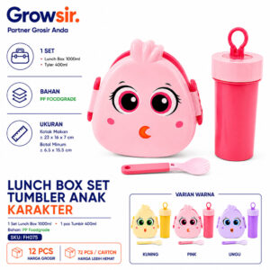 GROWSIR Lunch Box Set Tumbler Anak Karakter | Kotak Makan Sekat + Botol Minum Food Grade Microwave Safe FH075