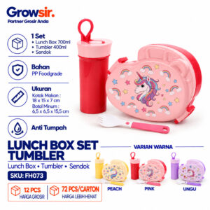 GROWSIR Lunch Box Set Tumbler Anak Uniqorn | Kotak Makan Sekat Food Grade Microwave Safe Bekal Sekolah FH073