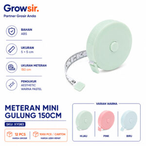 GROWSIR Meteran Gulung Otomatis 150cm | Meteran Mini untuk Ukur Badan Kain Serbaguna XY084