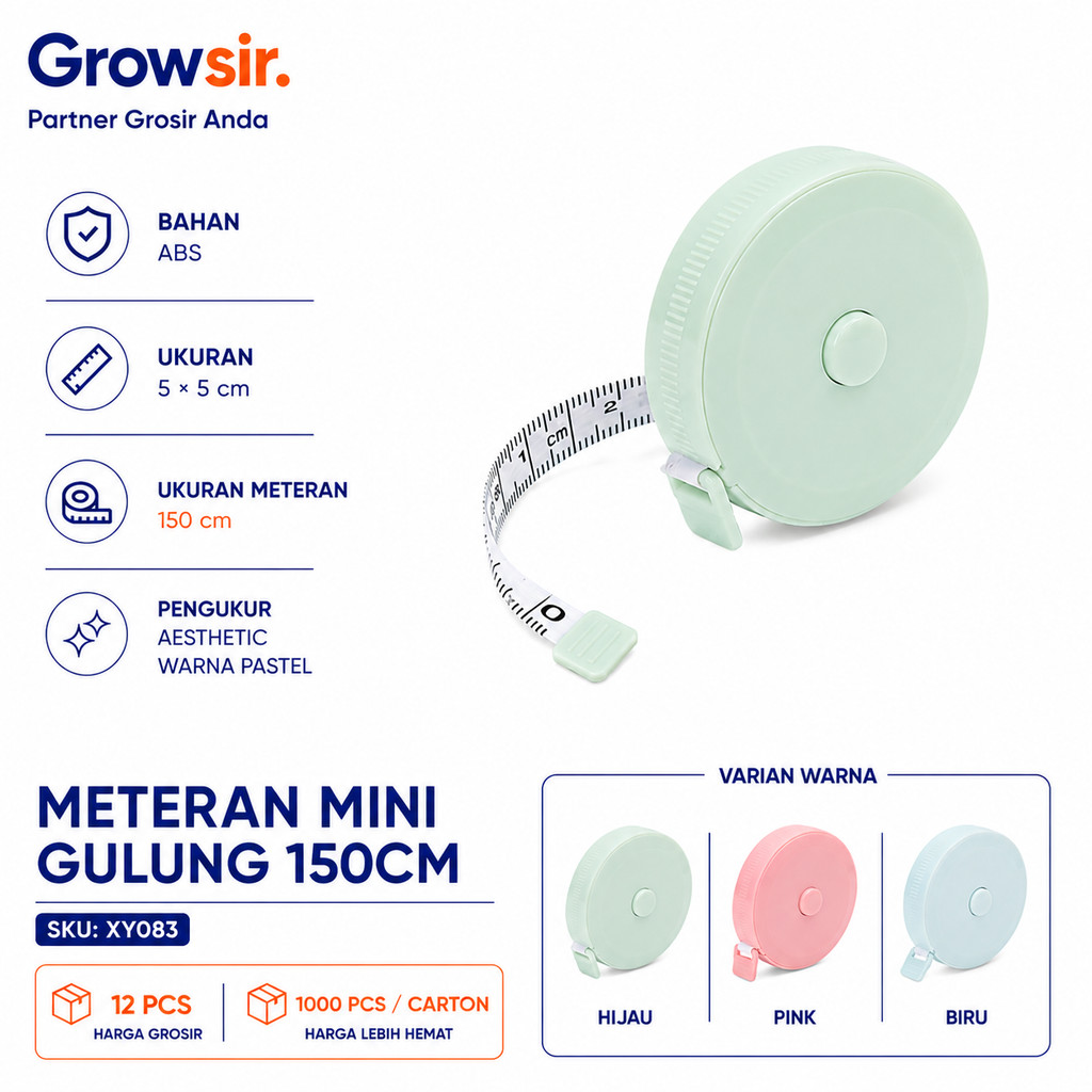 GROWSIR Meteran Gulung Otomatis 150cm | Meteran Mini untuk Ukur Badan Kain Serbaguna XY084