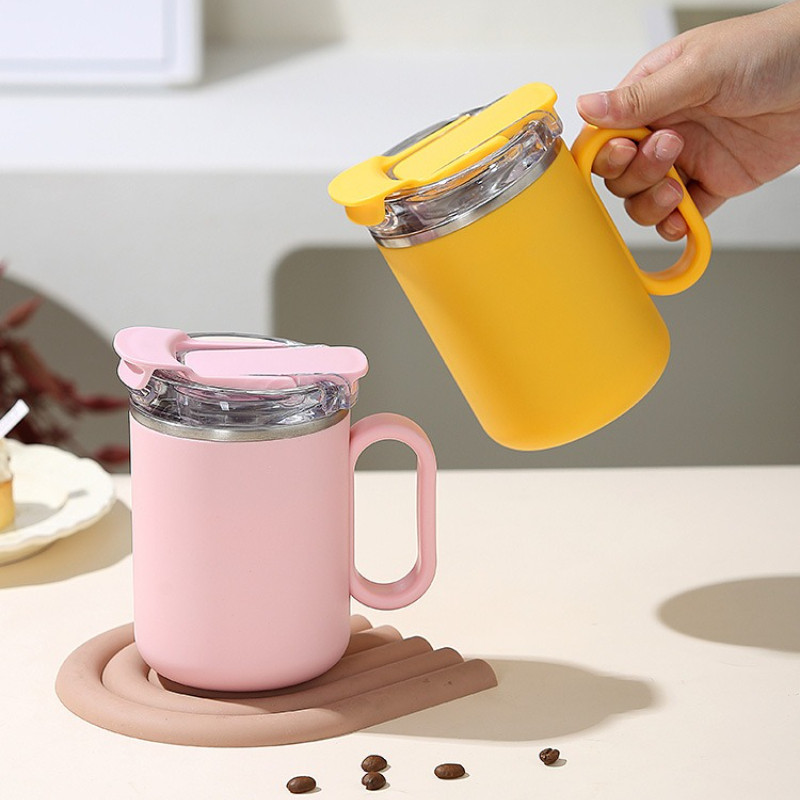 GROWSIR Mug Stainless Steel SUS304 500ml Double Wall Tumbler Kopi Anti Bocor Gelas Termos dengan Tutup & Sendok BZ055
