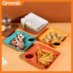 GROWSIR Piring Cemilan dengan Wadah Saus 2 in 1 | Piring Makan Sekat Serbaguna | Tempat Snack PZ001